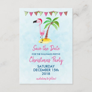 Invitation Flamant rose rose dans un chapeau de Santa   Enreg