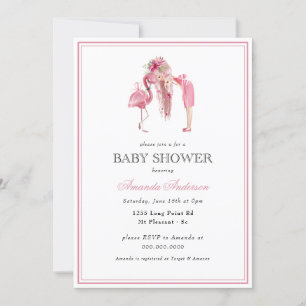 Invitation Flamant rose rose d'été Baby shower moderne fille