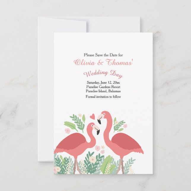Invitation Flamant rose rose Enregistrer la date de publicati (Devant)