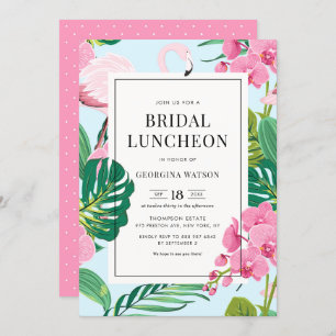 Invitation Flamant rose rose et orchidées Tropical Bridal Lun