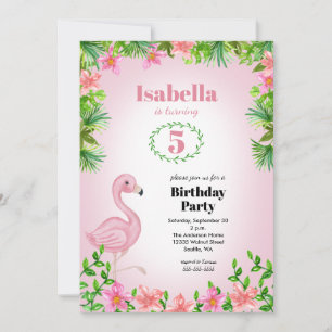 Invitation Flamant rose rose Filles tropicales Anniversaire