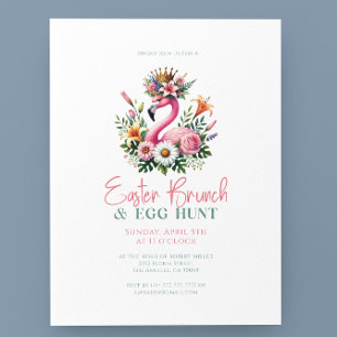 Invitation Flamant rose rose Fleurs de Pâques Brunch & Chasse
