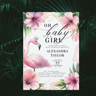 Invitation Flamant rose rose Gras Tropical Rose Baby shower f