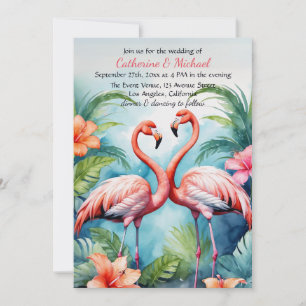 Invitation Flamant rose rose hawaïen Hibiscus QR Code Mariage