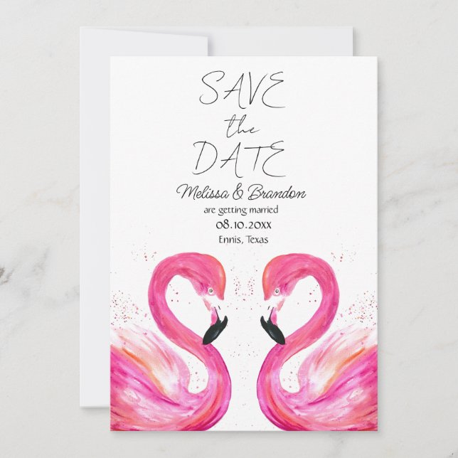 Invitation Flamant rose rose Mariage tropical (Devant)