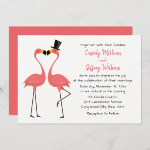 Invitation Flamant rose rose Mariage Tropical Summer Beach