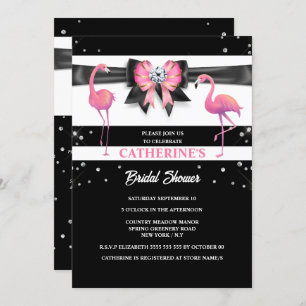 Invitation Flamant rose rose noir douche parties scintillant