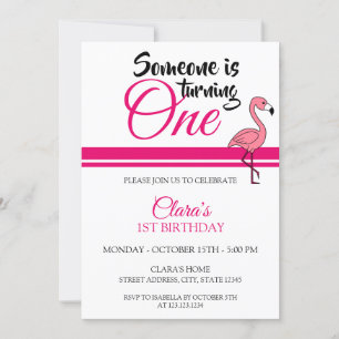 Invitation Flamant rose rose pâle 1er anniversaire
