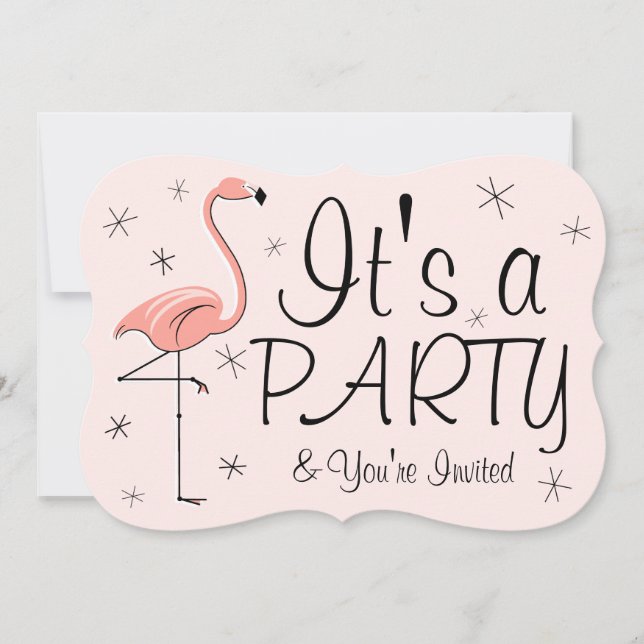 Invitation Flamant rose Rose "Party" support d'invitation (Devant)