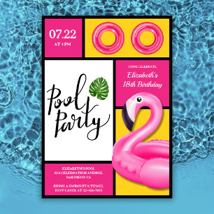 Invitation Flamant rose rose Pool Party Fille Anniversaire