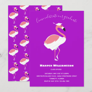 Invitation Flamant rose rose Purple Animal Graduation