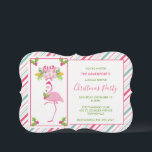 Invitation Flamant rose rose Sucres de canne Santa Hat et Hol<br><div class="desc">Une invitation festive à fêtes de noël. Arrière - plan rayée de sucre de canne rose et vert. Le dessus est un flamant rose avec une jambe levée. Portant un chapeau de santa rose et un saint saisonnier. Holly avec des baies ornent également les coins. Un bouquet fleuri au-dessus de...</div>
