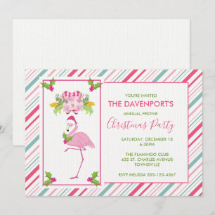 Invitation Flamant rose rose Sucres de canne Santa Hat et Hol
