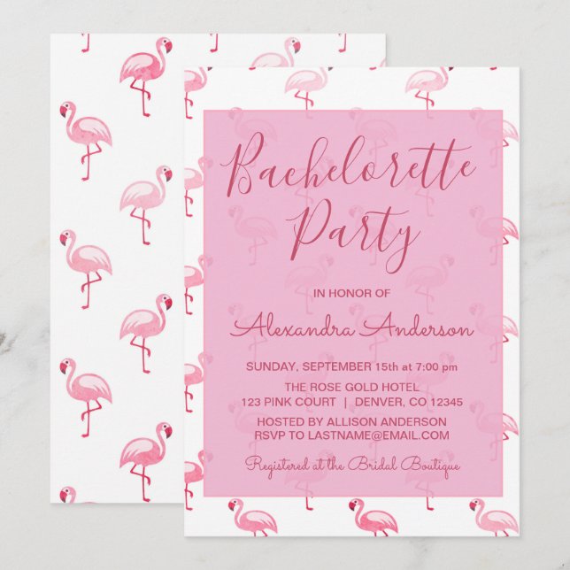 Invitation Flamant rose Rose Summer Bachelorette Party (Devant / Derrière)