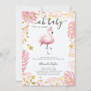 Invitation Flamant rose rose Tiara Star Tropical Girl Baby sh