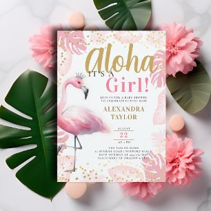 Invitation Flamant rose rose Tropical Aloha Baby shower fille