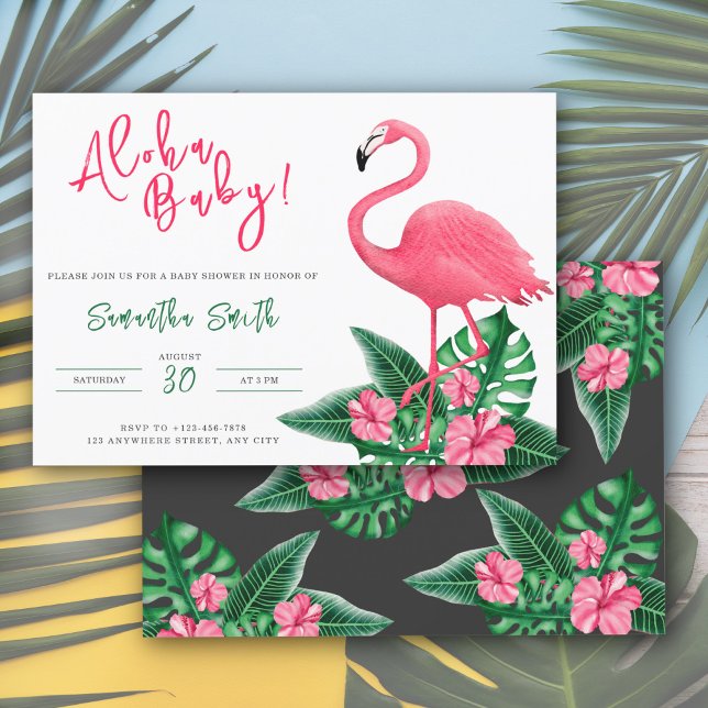 Invitation Flamant rose rose tropical Baby shower Aloha (Créateur téléchargé)