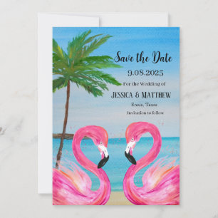 Invitation Flamant rose rose Tropical Beach Wedding