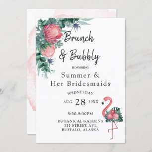 Invitation Flamant rose rose tropical Brunch et Bubbly