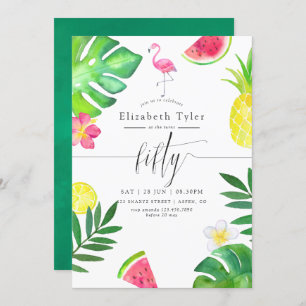 Invitation Flamant rose rose Tropical Exotic 50e fête d'anniv