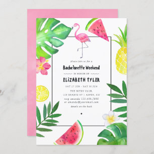 Invitation Flamant rose rose Tropical Exotic Bachelorette Wee