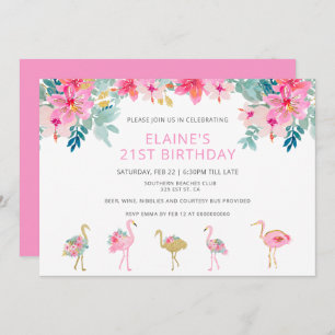Invitation Flamant rose rose tropical fête d'anniversaire