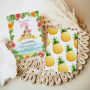 Invitation Flamant rose rose tropical Fille d'été 2e