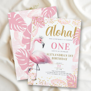 Invitation Flamant rose rose Tropical Hawaii Aloha 1er annive