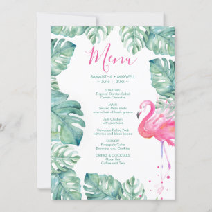 Invitation Flamant rose rose tropical - menu Feuilles