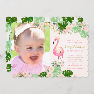 Invitation Flamant rose rose tropical Photo Anniversaire Invi