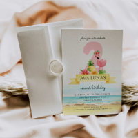 Flamant rose rose tropicale fille 2e anniversaire