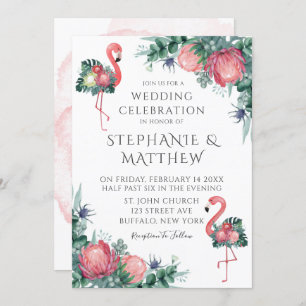 Invitation Flamant rose rose tropicale Peony Mariage floral