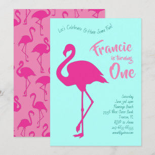 Invitation Flamant rose Silhouettes Tropical 1er Anniversaire