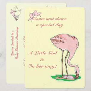 Invitation Flamant rose sur le bébé jaune