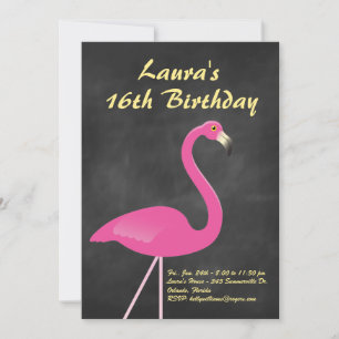 Invitation Flamant rose Sweet 16 Anniversaire - tableau noir