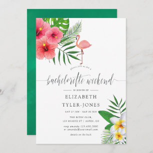 Invitation Flamant rose tropical Aloha Luau Bachelorette Week