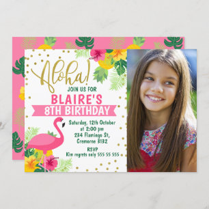 Invitation Flamant rose tropical Aloha Photo Anniversaire Inv