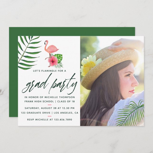 Invitation Flamant Rose Tropical Aquarelle Luau Diplôme (Devant / Derrière)