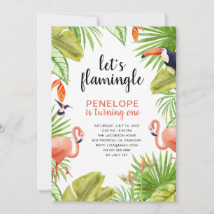 Invitation Flamant rose tropical Aquarelle Premier anniversai