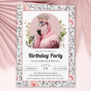 Invitation Flamant rose tropical avec fête d'anniversaire de