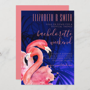 Invitation Flamant rose tropical BACHELORETTE WEEKEND Pink Bl