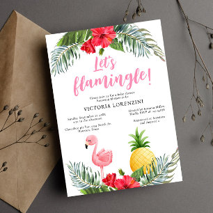 Invitation Flamant rose Tropical C'est une fille Baby shower