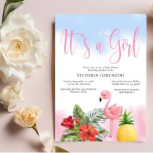 Invitation Flamant rose Tropical C'est une fille Baby shower