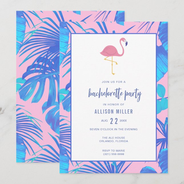 Invitation Flamant rose tropical d'été rose Bachelorette Part (Devant / Derrière)