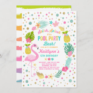 Invitation Flamant rose tropical d'invitation d'anniversaire