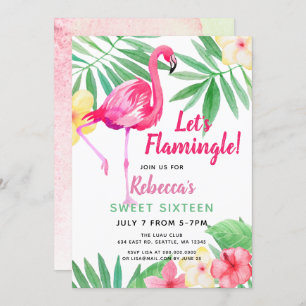 Invitation Flamant rose tropical fête d'anniversaire Invitati