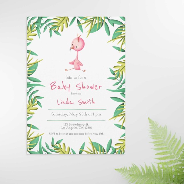 Invitation Flamant rose tropical Jeune Fille Baby shower Invi (Créateur téléchargé)