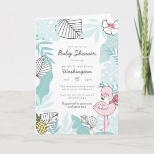 Invitation Flamant rose tropical moderne et Baby shower d'ana