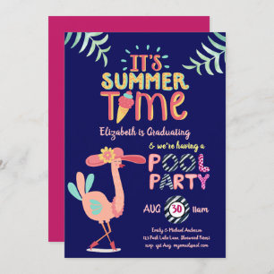 Invitation Flamant rose tropical PISCINE FEMME Bleue Rose