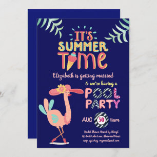 Invitation Flamant rose tropical PISCINE FUN Pink moderne